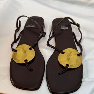 Jeffrey Campbell Black Sandals with Gold Disc Detail